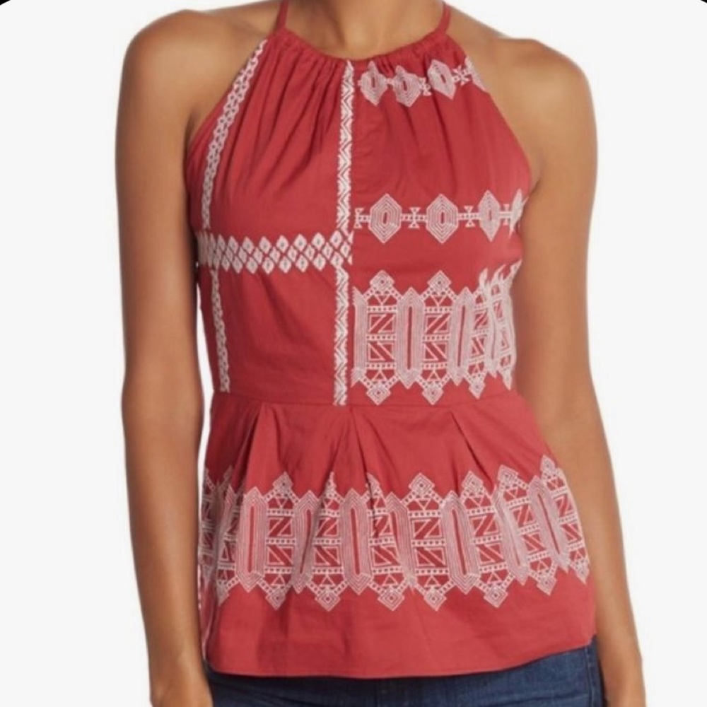 Joie Konomi Halter Tank Brick Red Peplum New with tags 8